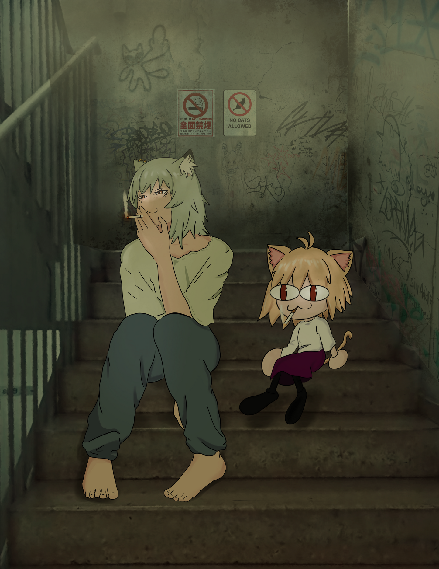Yani Neko Chainsmoker Cat x Neko Arc Tsukihime and Melty Blood Crossover Tee